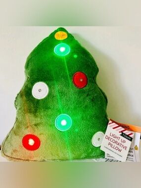 NEW! TWO (2) Bullseye Playground Christmas Tree Light Up Plush Throw Pillows-NWT